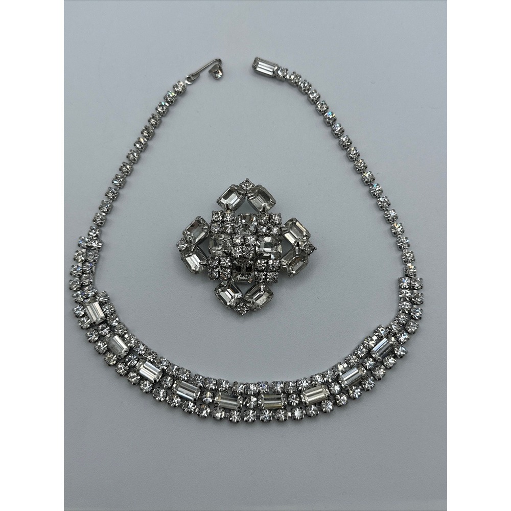Vintage weiss rhinestone necklace and brooch #160